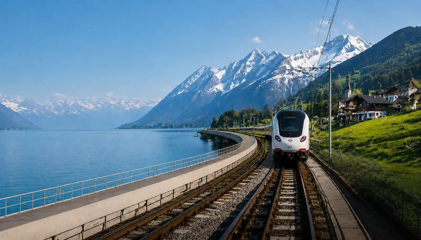 Secufer team on a railway track facing the Alps