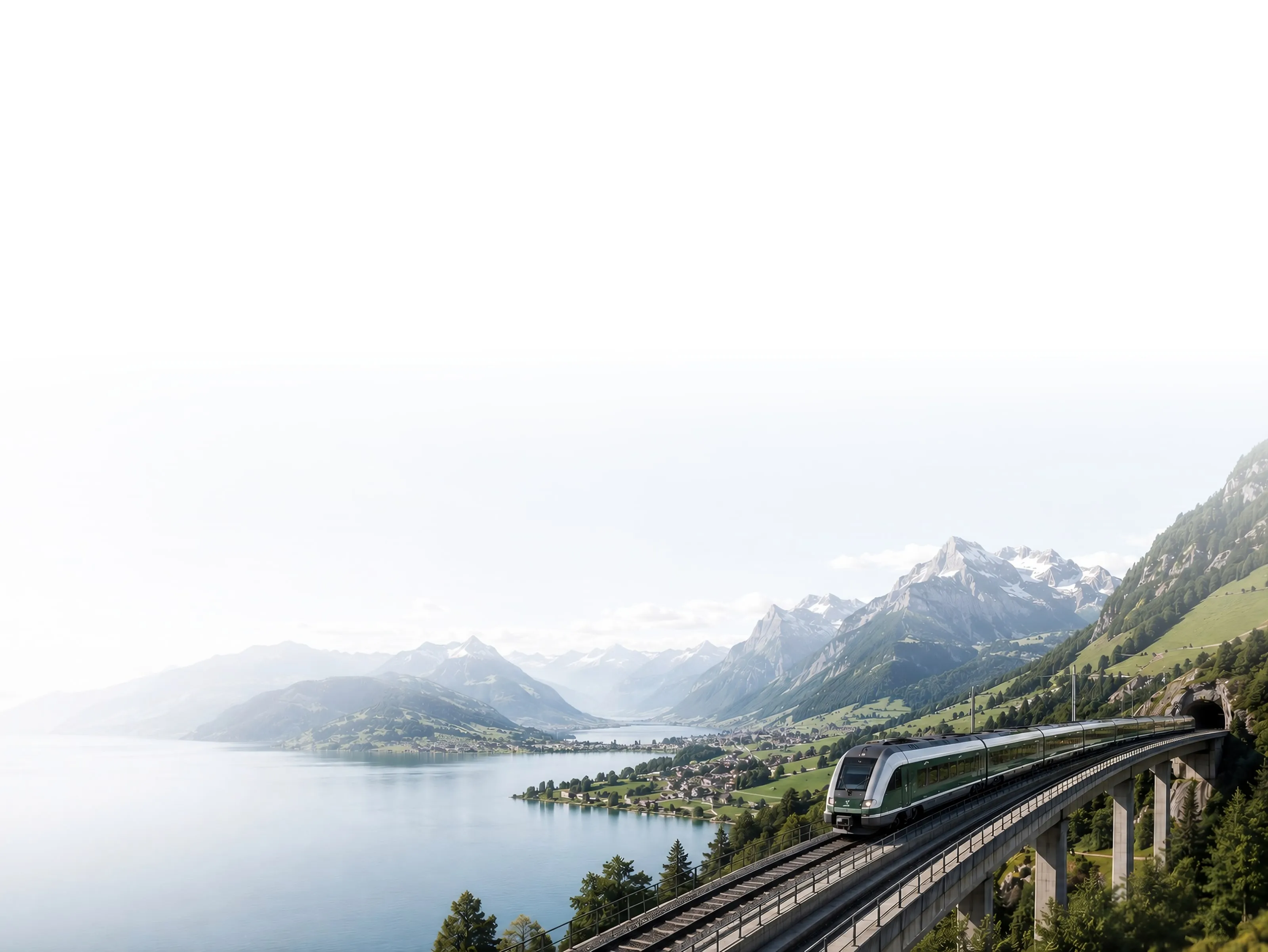 Schweizer Zug in den Alpen, Viadukt unten rechts