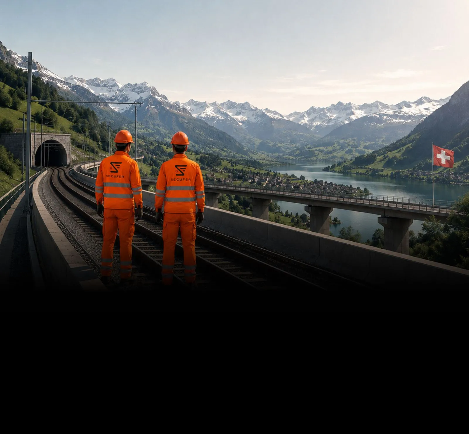 Moderne Bahnstrecke durch die Schweizer Alpen